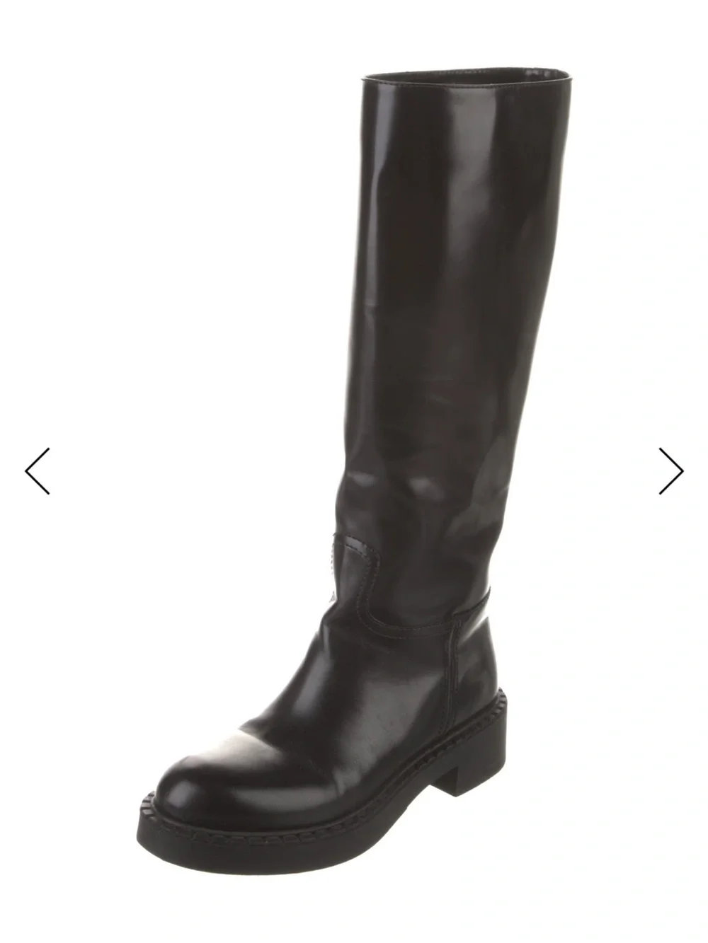 Prada Black Leather Knee-High Riding Boot